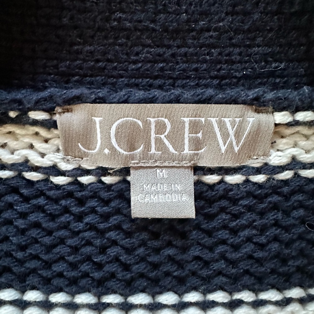 J. Crew Navy and Cream Cotton Cardigan NWOT - Picture 3 of 6